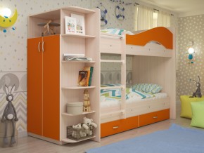 Кровать 2-х ярусная Мая с ящиками и шкафом на латофлексах оранж в Верхотурье - verhoture.magazinmebel.ru | фото