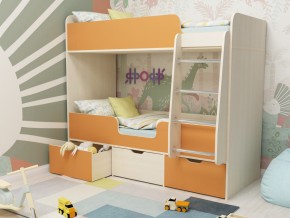 Кровать двухъярусная Малыш двойняшка дуб молочный-оранжевый в Верхотурье - verhoture.magazinmebel.ru | фото