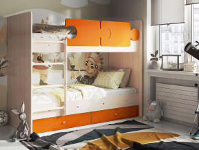 Кровать двухъярусная Тетрис латы с бортиками дуб млечный-оранжевый в Верхотурье - verhoture.magazinmebel.ru | фото
